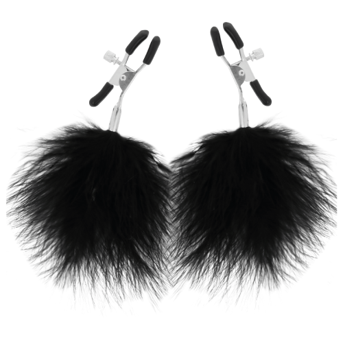Pinzas regulables para los pezones con pom pom negro DARKNESS-SENSATIONS