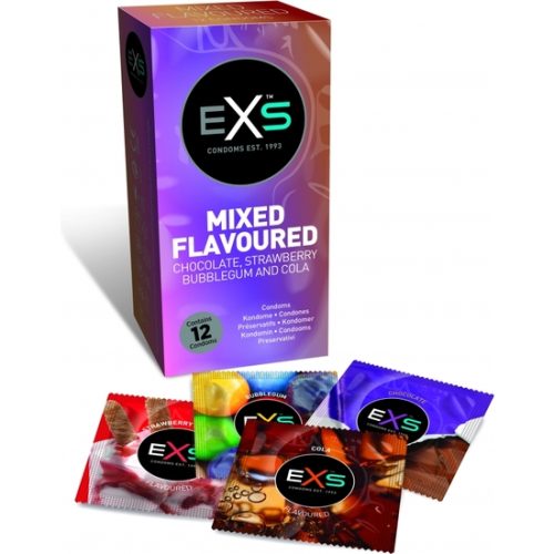 Preservativos con sabores: fresa, chocolate, chicle y cola 12 unidades EXS